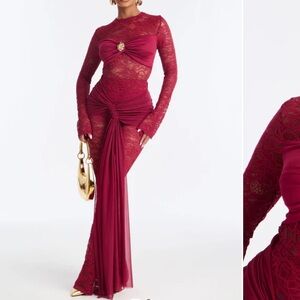 Elegant Burgundy Lace pants & top  set